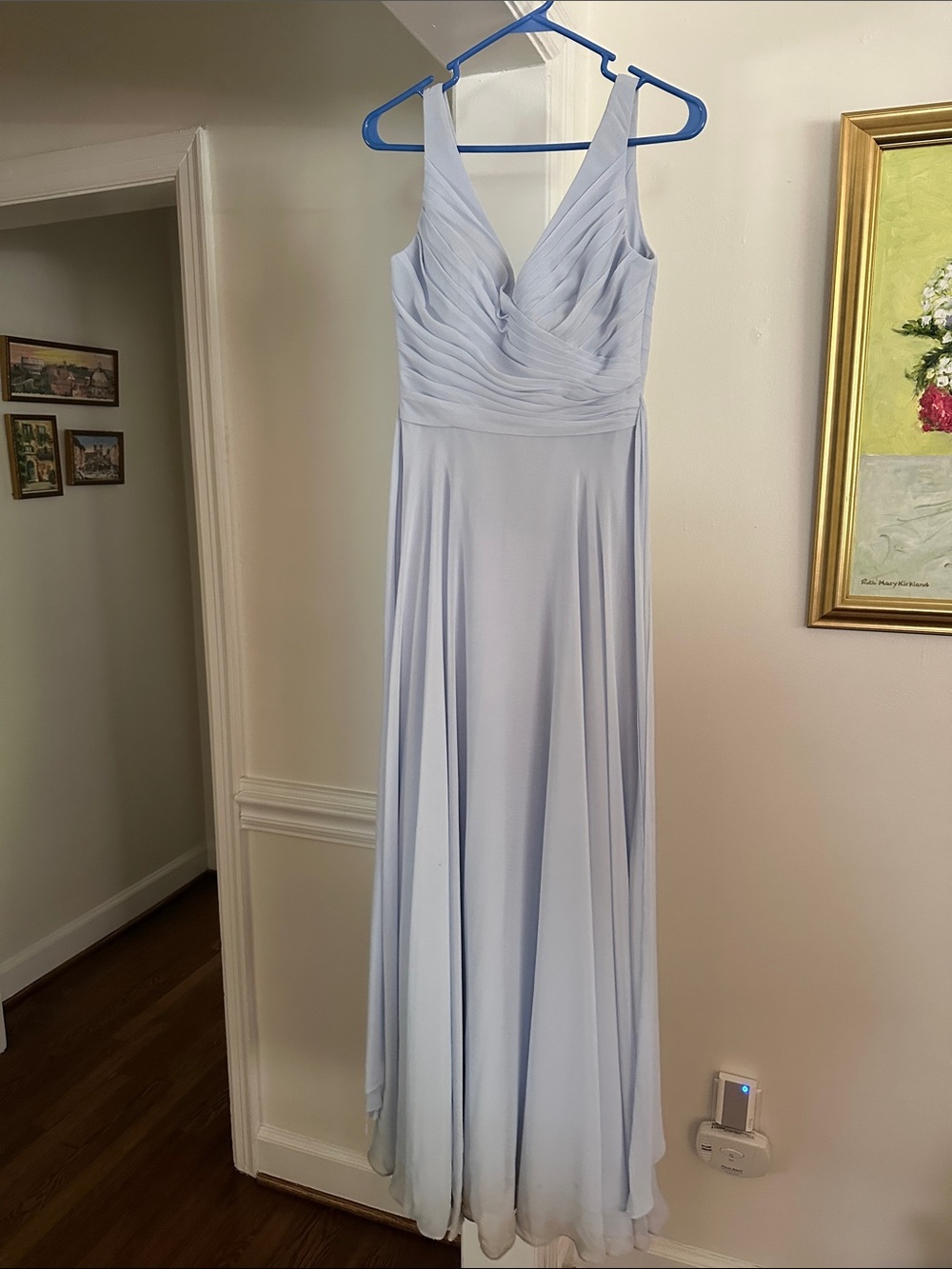 Watters Elegant Light Blue V-Neck Chiffon Bridesmaid Dress